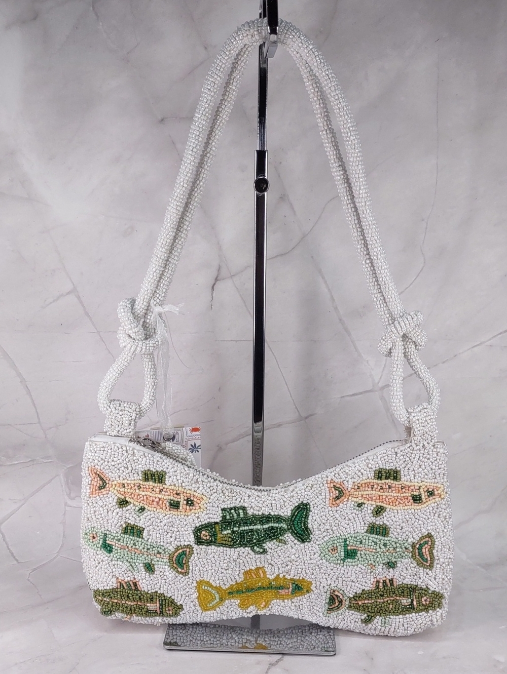 Beaded Fish Motif Shoulder Bag